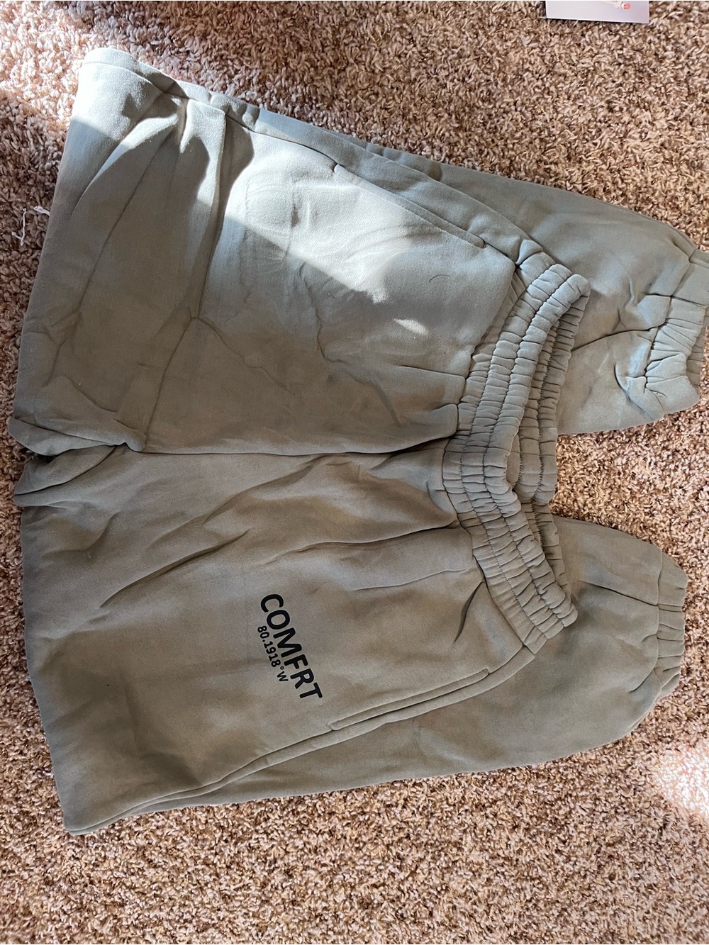 Comfrt Graphic Elastic Waist Joggers - Sage Green
